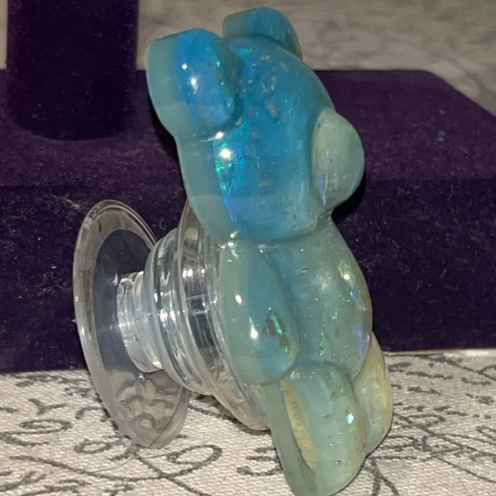 Blue iridescent resin bear figurine phone socket #kawaii #resinart #gifting